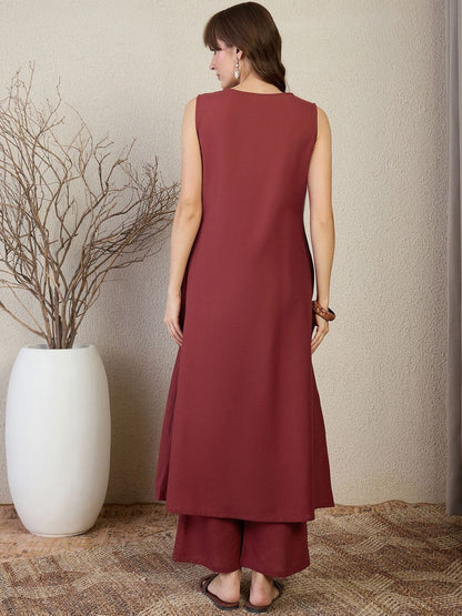 Dhiyona IE Embroidered Pure Cotton V-Neck Top With Trousers Co-Ords