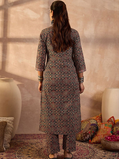 Women Ethnic Motifs Printed Regular Thread Work Pure Cotton Kurta With Trousers