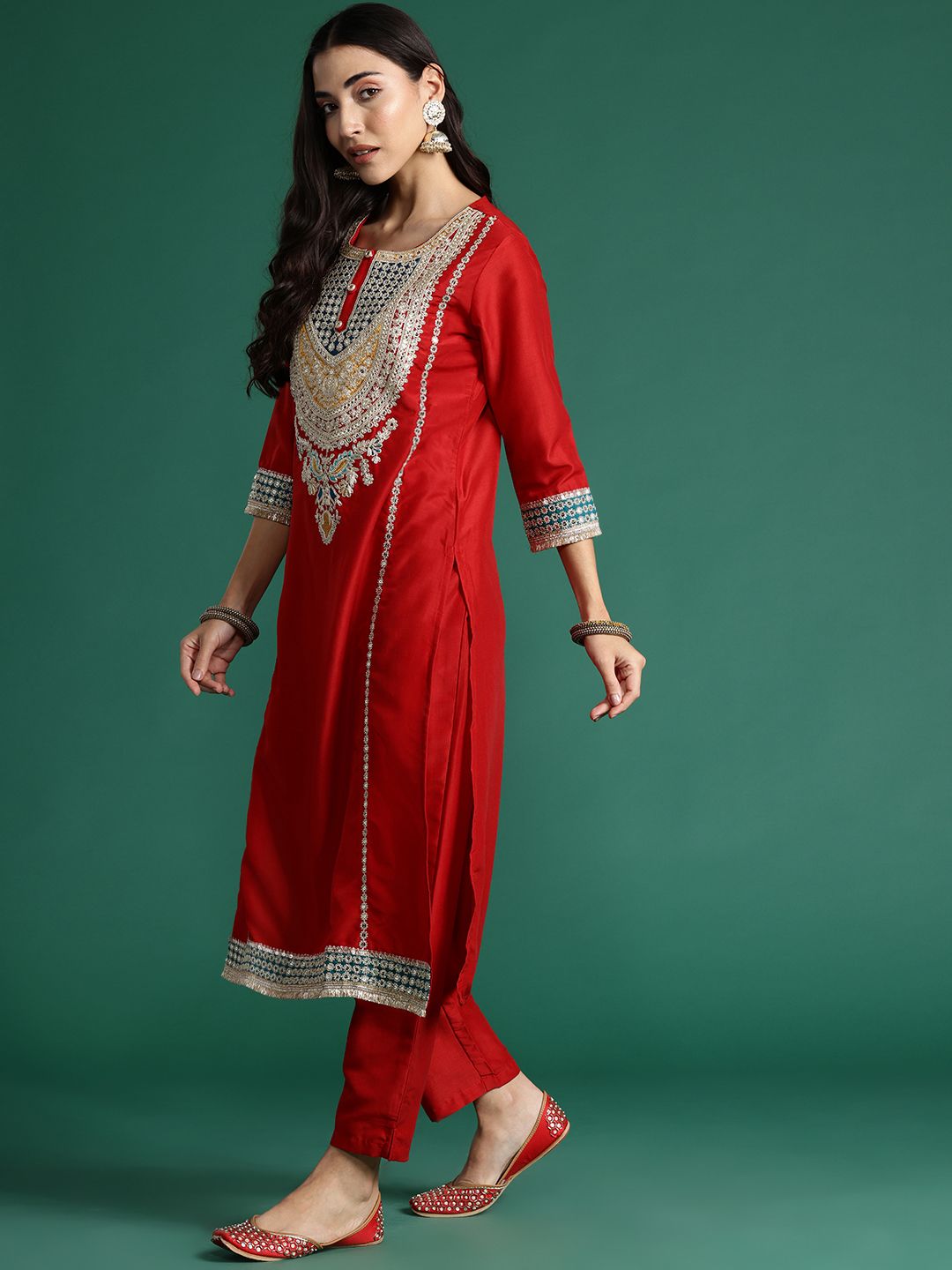 Ethnic Motifs Embroidered Kurta with Trousers & With Dupatta