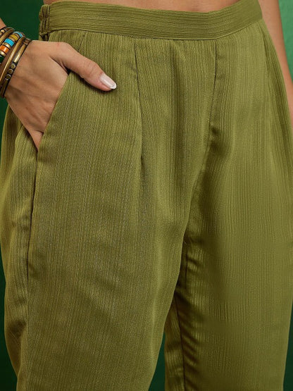 Women's Embroidered V-Neck Kurta With Trousers & Dupatta