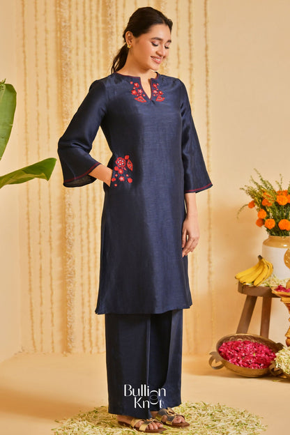 Dhiyona BN Tatvaneel Linen Deep Blue pockets Kurta Set