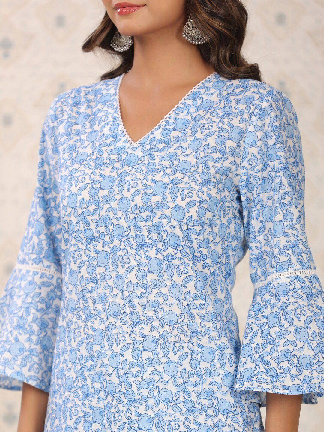 Dhiyona OD  Floral Printed Bell Sleeves Pure Cotton Kurta With Palazzos