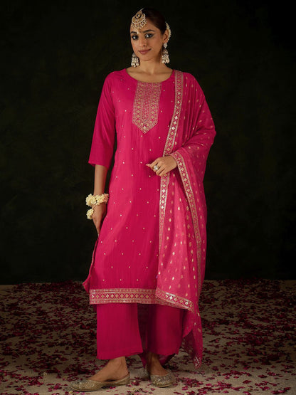 Women Ethnic Motifs Embroidered Regular Sequinned Kurta with Trousers & With Dupatta