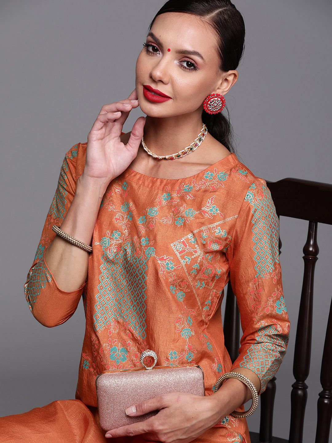 Dhiyona IE Women Boat Neck Ethnic Motifs Printed Straight Kurta