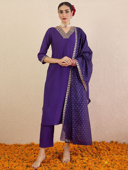 Dhiyona IE Women Solid Embroidered Kurta with Pyjama & Dupatta