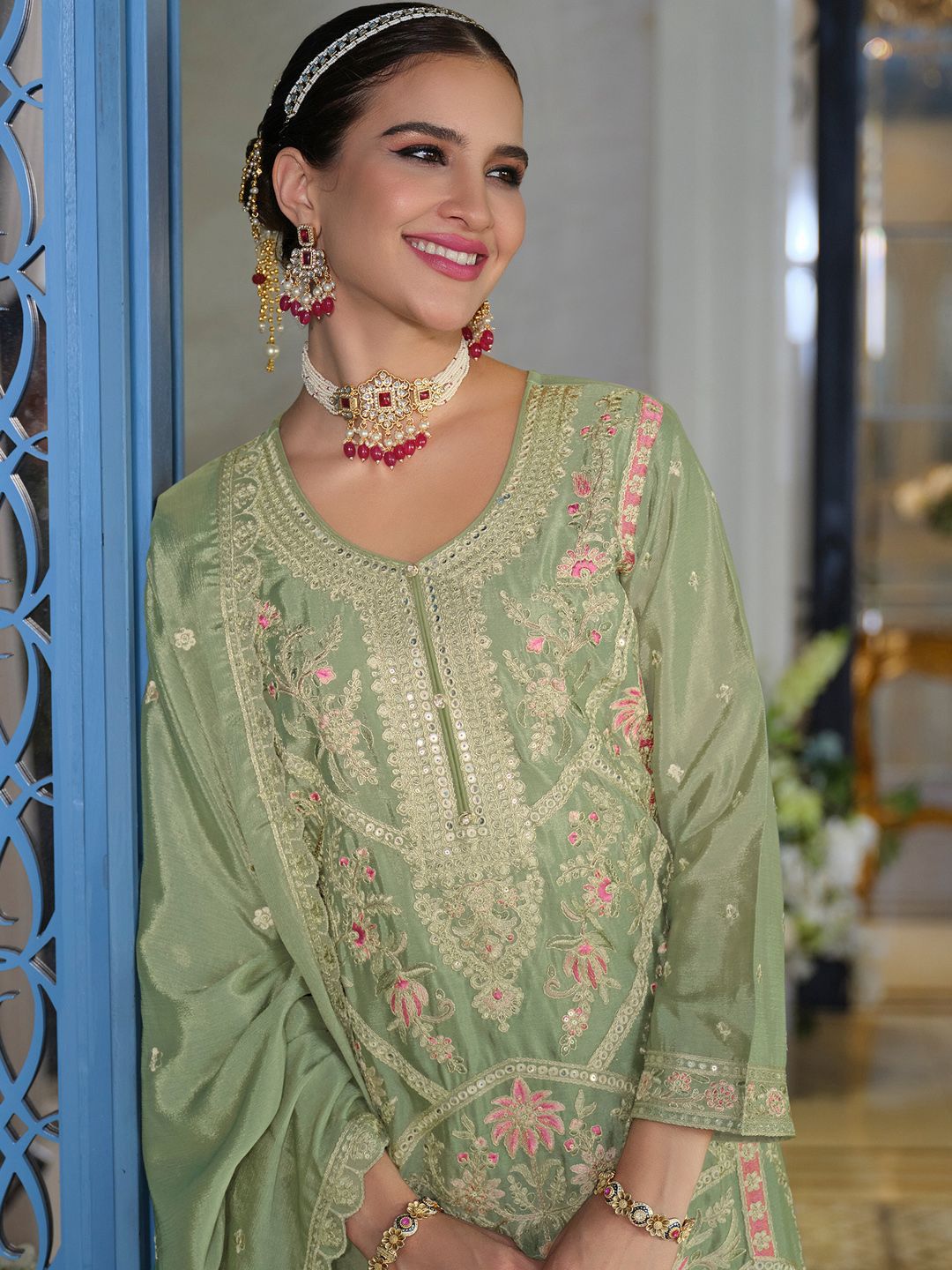 Women Ethnic Motifs Embroidered Sequinned Kurta with Trousers & Dupatta