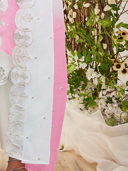 White Ethnic Motifs Embroidered Zari Detailed Kurta With Trousers & Dupatta