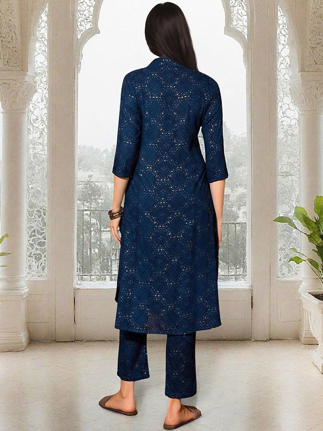 Dhiyona IS Women's Geometric Printed Straight Kurta with Trousers