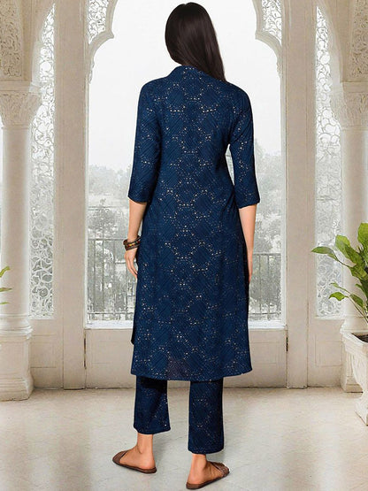 Dhiyona IS Women's Geometric Printed Straight Kurta with Trousers