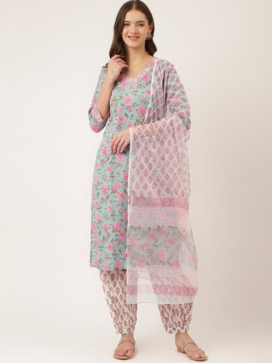 Dhiyona KL Floral Printed Pure Cotton Kurta With Salwar & Dupatta