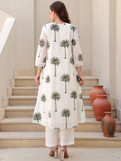 Floral Printed V-Neck Pure Cotton Kurta With Trousers