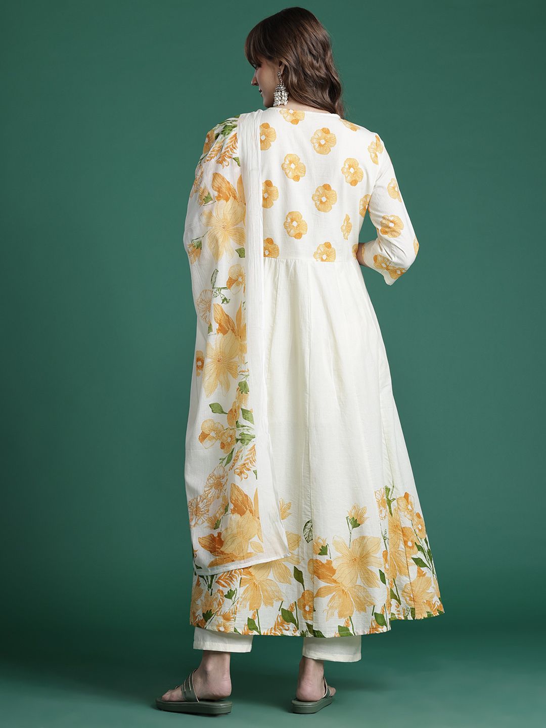 Floral Printed Empire Pure Cotton Kurta with Trousers & Dupatta