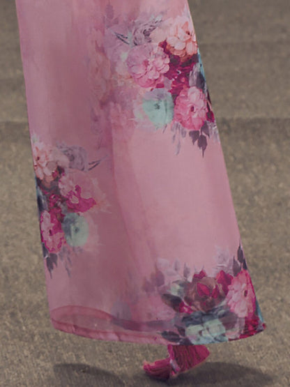 Pink Floral Embroidered Kurta & Trousers With Dupatta