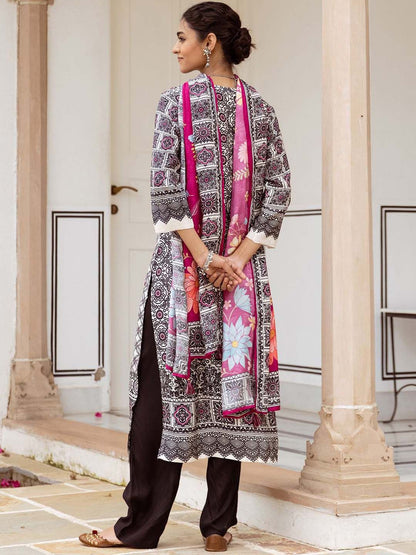 Dhiyona IS Women's Women Ethnic Motifs Printed Regular Kurta with Trousers & With Dupatta