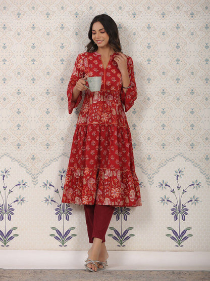 Dhiyona OD  Ethnic Motifs Printed Cotton Tiering Kurta