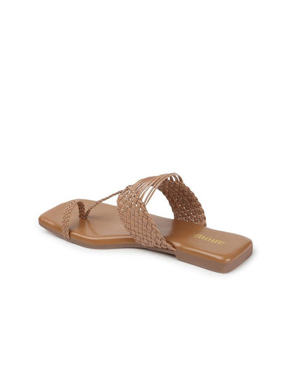 Dhiyona AK Beige Textured Open Toe Flats