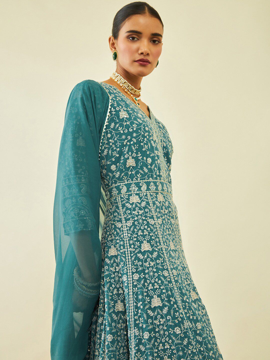 Dhiyona SO Women's Ethnic Motifs Embroidered Georgette Kurta With Churidar & Dupatta