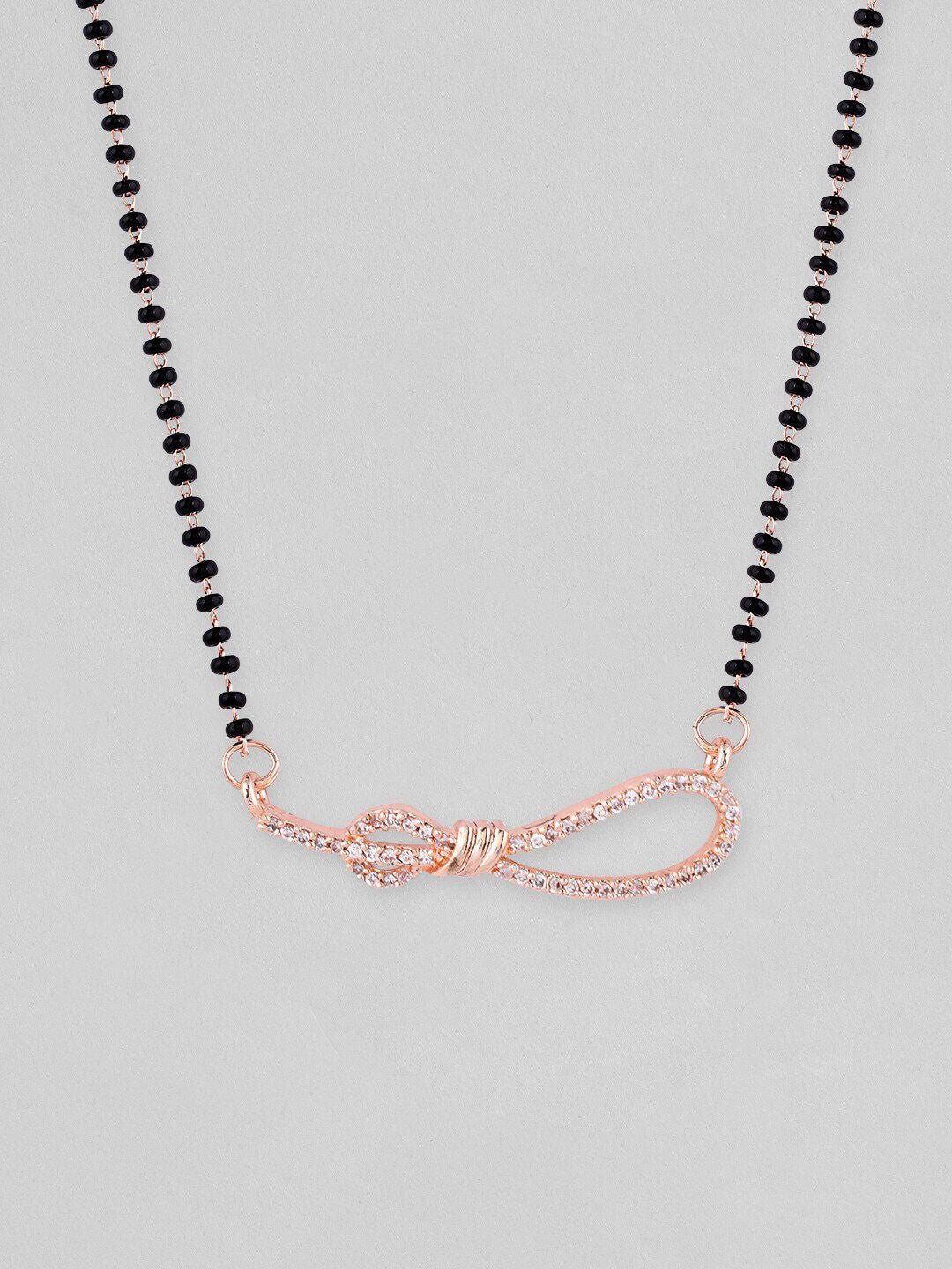 Dhiyona RJ Women's 18K Rose Gold-Plated Black Beaded Infinity Mangalsutra with Cubic Zirconia Accents