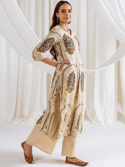 Dhiyona IS Women's Women Ethnic Motifs Printed Regular Kurta with Trousers