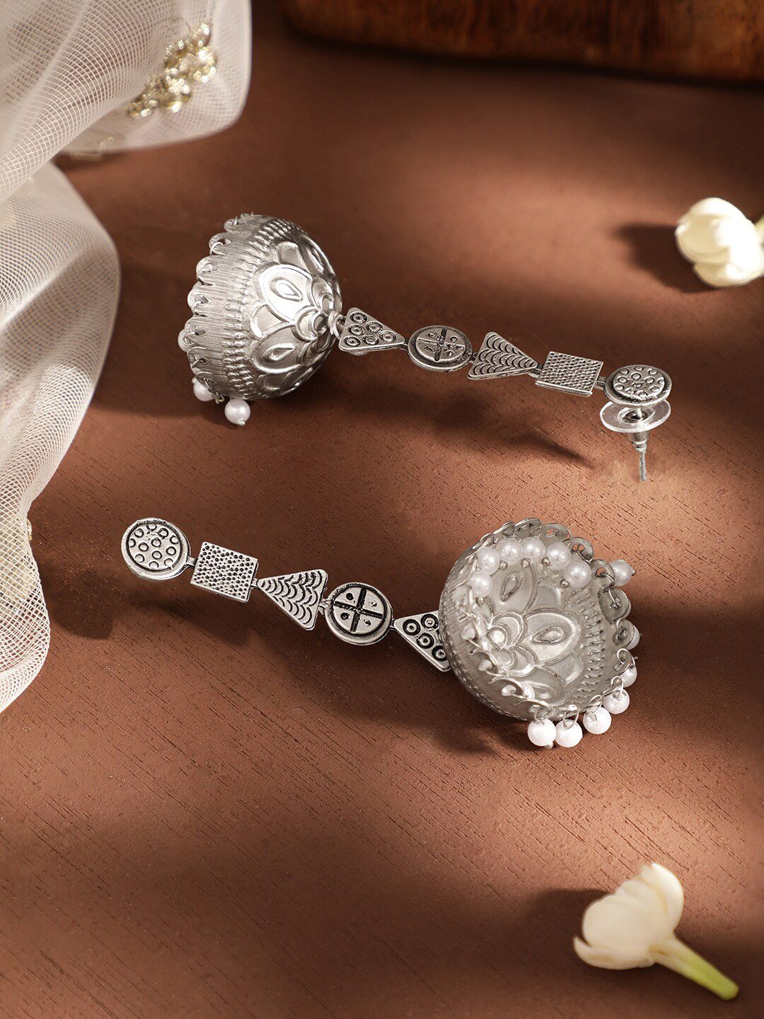 Dhiyona RJ Women's Silver-Plated Pearls Beaded Drop Earrings
