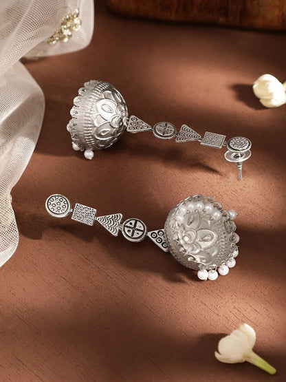 Dhiyona RJ Women's Silver-Plated Pearls Beaded Drop Earrings