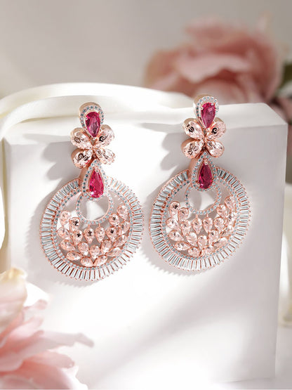 Dhiyona RJ Women's 22K Rose Gold-Plated Pink & White Cubic Zirconia Studded Floral Drop Earrings