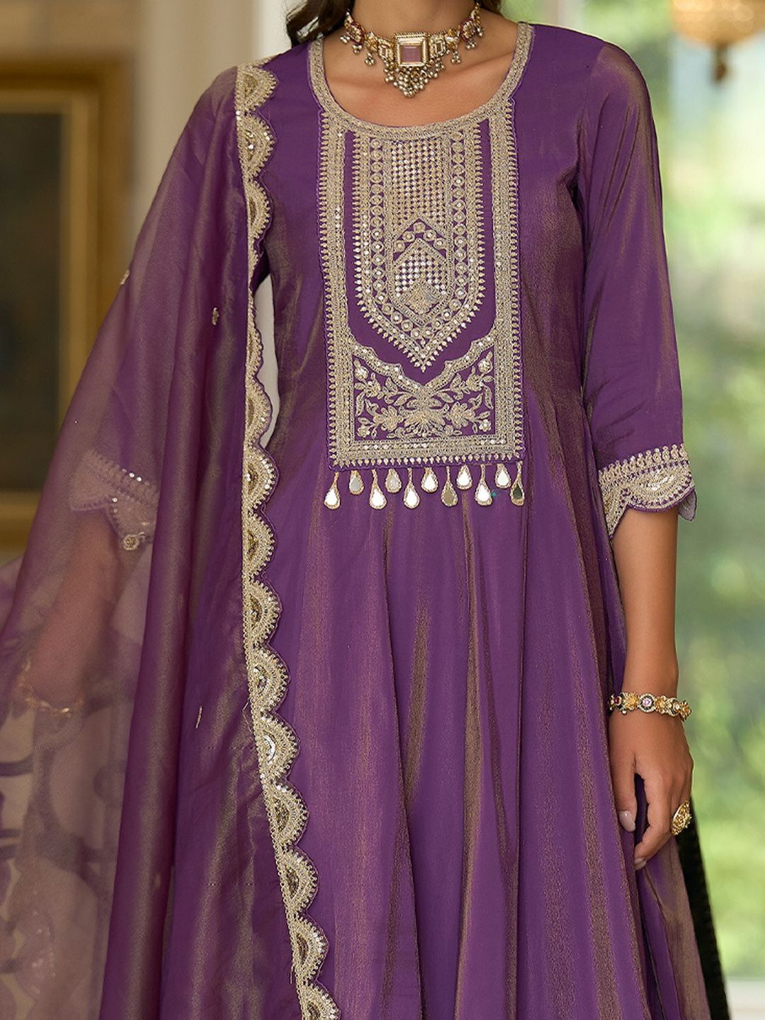 Women Ethnic Motifs Embroidered A-Line Kurta with Palazzos & Dupatta