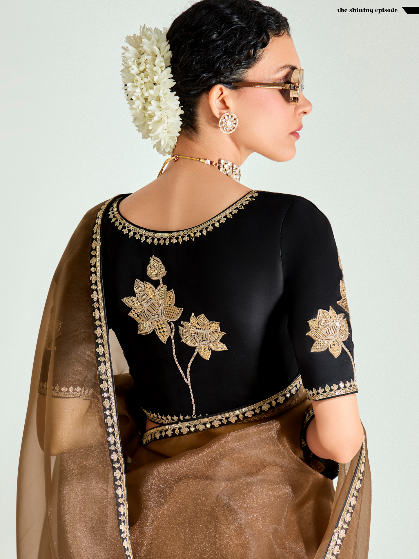 Dhiyona KM Women Black & Brown Shade Organza Saree