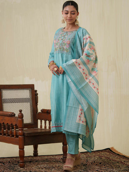 Dhiyona PD Women Yoke Design Straight Kurta With Trouser & Dupatta