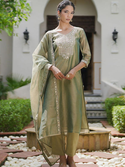 Women Embroidered Sequinned Kurta with Trousers & With Dupatta