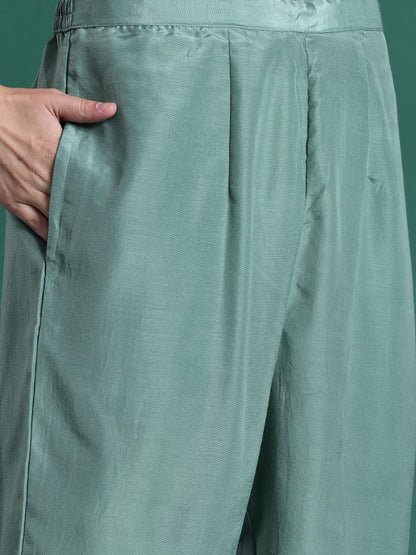 Floral Embroidered Sequinned Kurta With Trousers & Dupatta