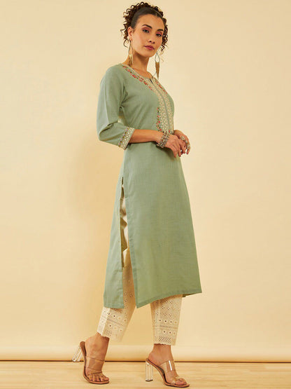 Dhiyona SO Women's Floral Yoke Design Regular Thread Work Kurta with Palazzos