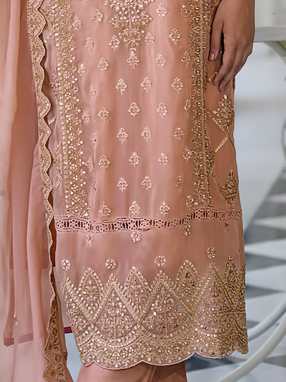 Dhiyona IE Ethnic Motifs Embroidered Sweetheart Neck Straight Kurta With Trousers & Dupatta