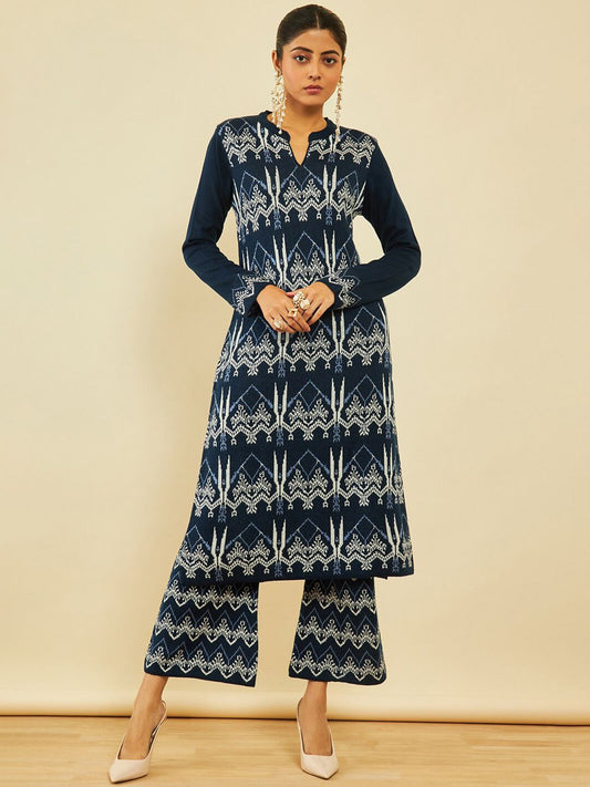 Dhiyona SO Women's Ethnic Motifs Printed Straight Acrylic Kurta With Palazzos