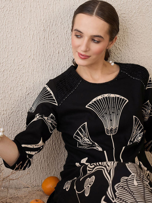 Dhiyona IE Ethnic Motifs Printed Round Neck Sequinned Straight Kurta With Palazzos