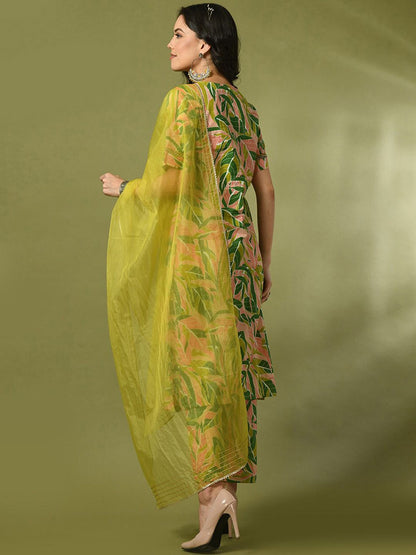 Dhiyona SN Women's Floral Printed Cotton Straight Kurta With Trousers & Duppatta