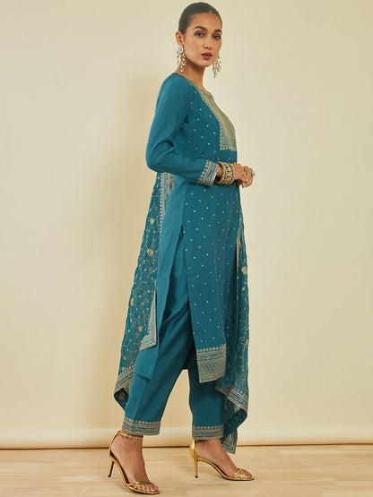 Dhiyona SO Women's Floral Embroidered Regular Sequinned Kurta With Trousers & With Dupatta
