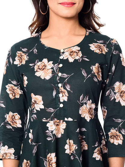 Dhiyona AY Women's Green Printed Fit and Flare Dress