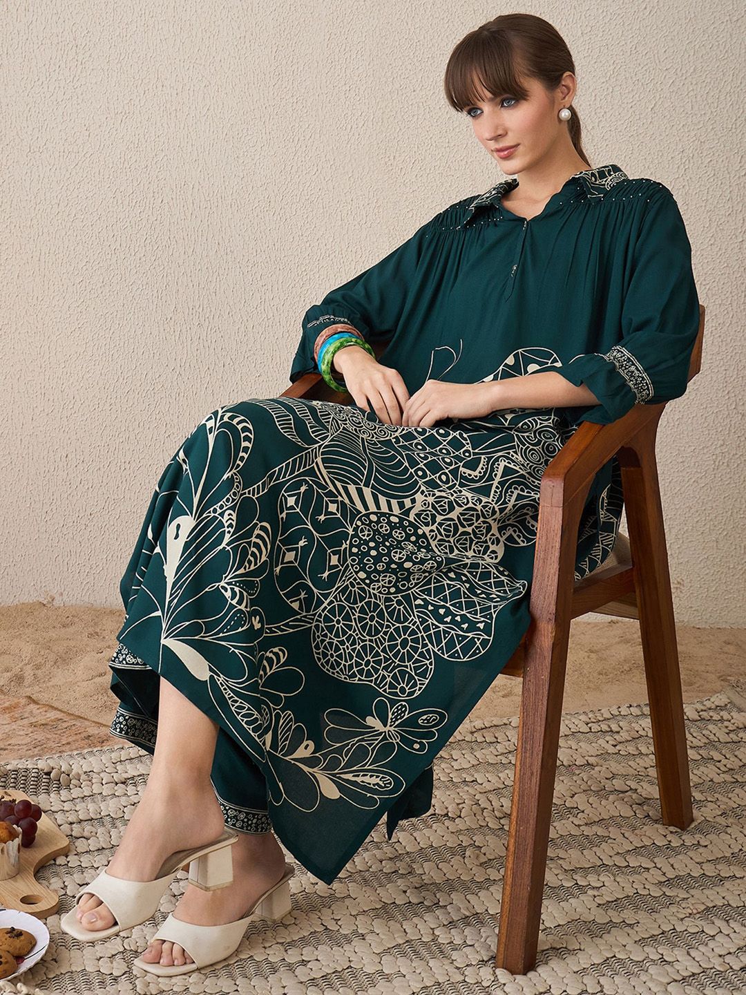 Dhiyona IE Printed Three-Quarter Sleeves Tunic With Palazzo