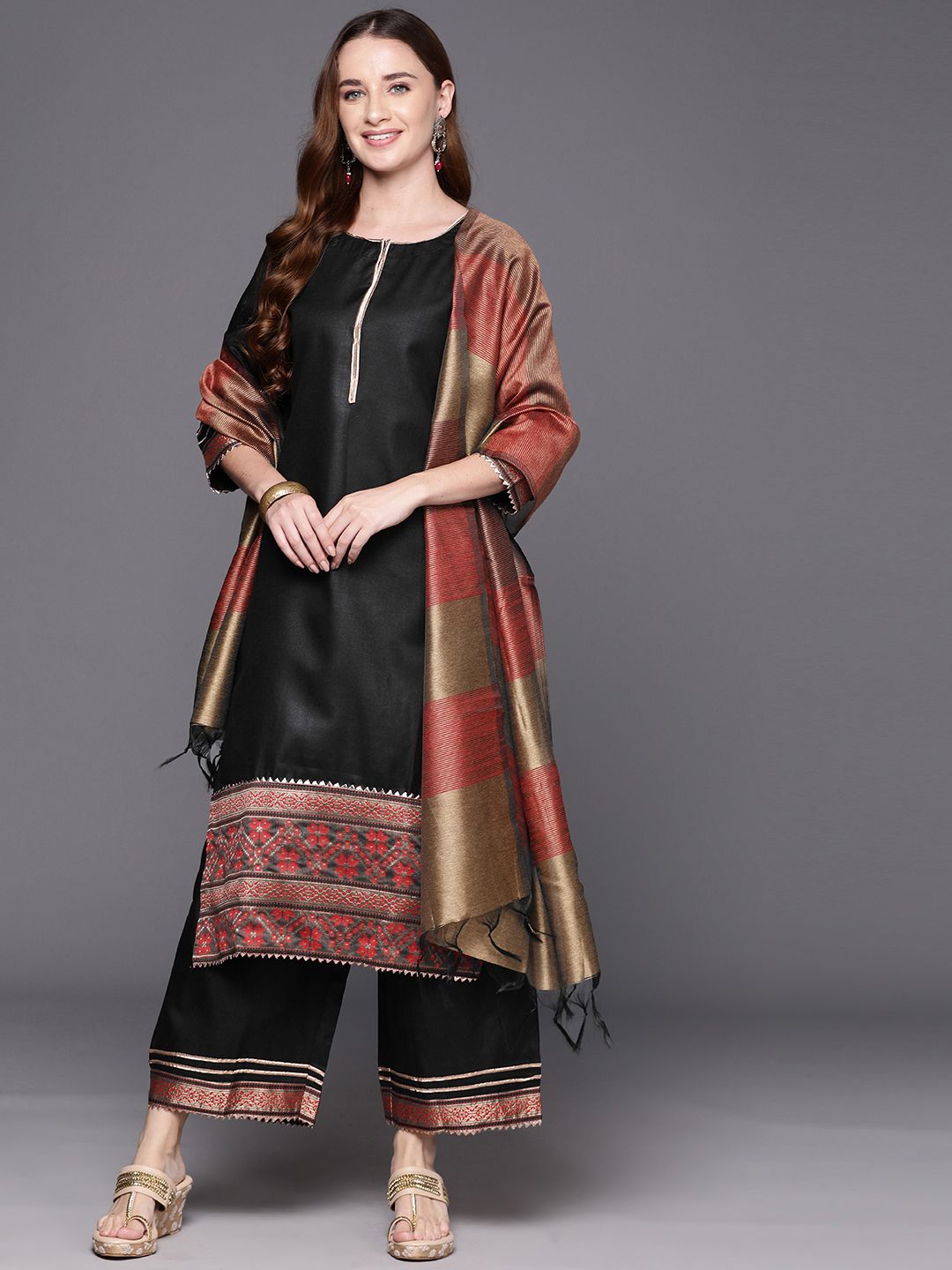 Dhiyona IE Women Ethnic Motifs Regular Gotta Patti Liva Kurta with Palazzos & With Dupatta