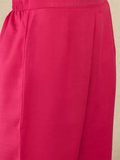 Pink Solid A-Line Kurta Trousers Set