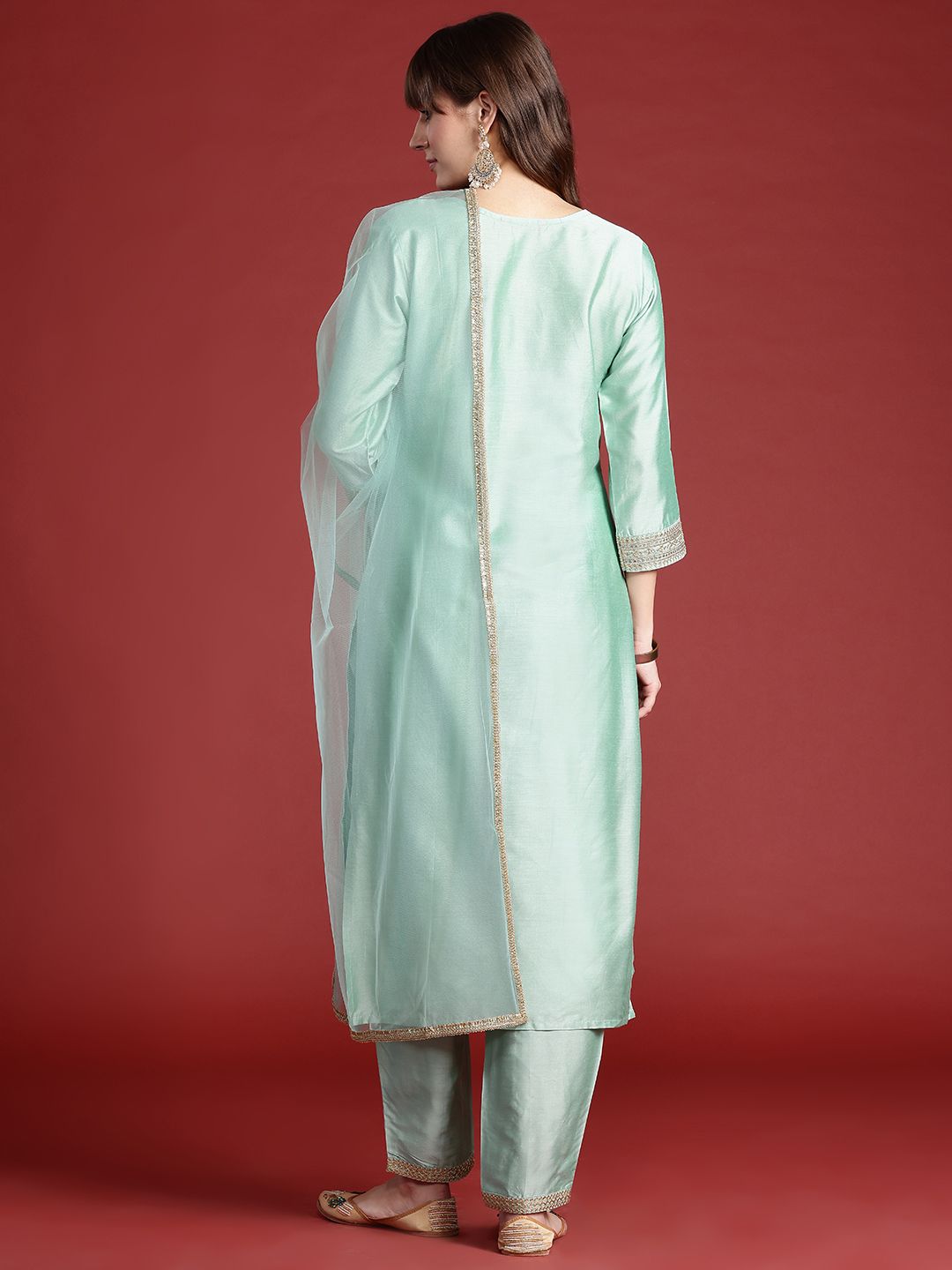 Dhiyona IE Embroidered Sequinned Kurta With Trousers & Dupatta