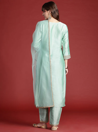 Dhiyona IE Embroidered Sequinned Kurta With Trousers & Dupatta