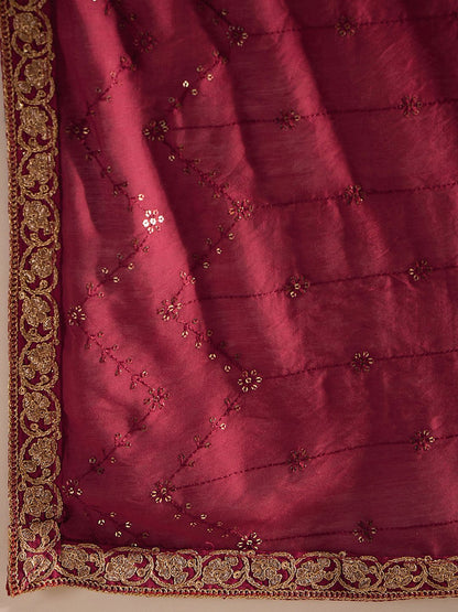 Dhiyona IE Red Floral Embroidered Regular Kurta with Trousers & Dupatta