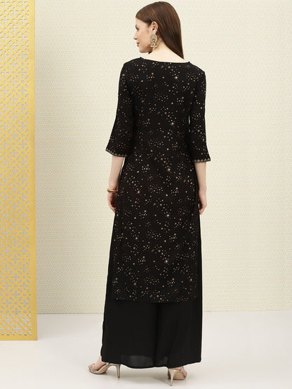 Dhiyona PD Women Women Black & Gold-Toned Printed Kurta with Palazzos