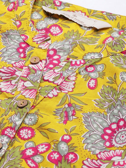 Dhiyona PD Women Women Mustard Yellow Printed Rozana Kurta with Trousers & With Dupatta