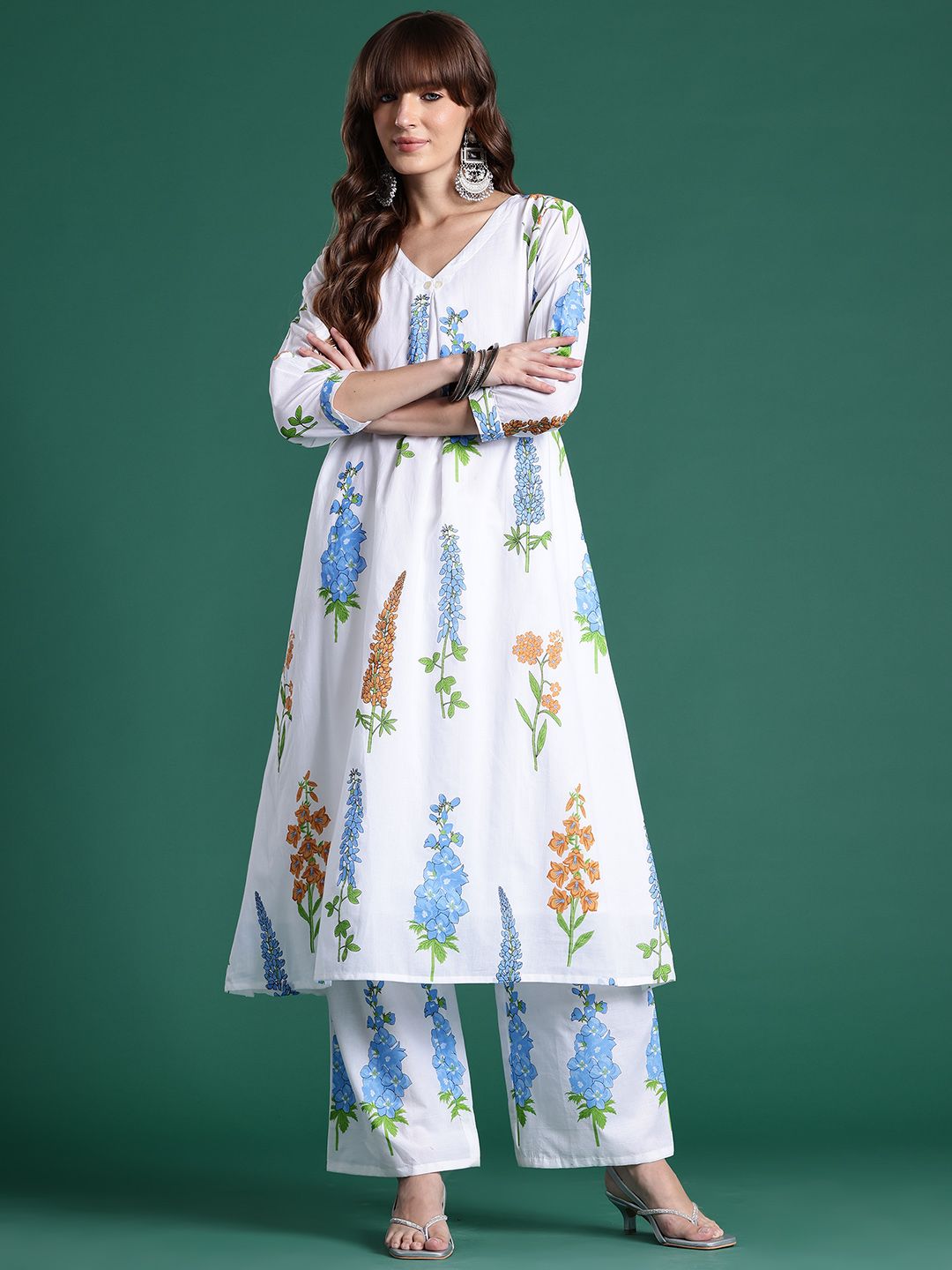 Dhiyona IE Floral Printed Regular Pure Cotton Kurta with Trousers