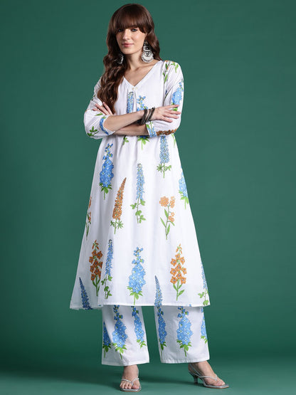 Dhiyona IE Floral Printed Regular Pure Cotton Kurta with Trousers