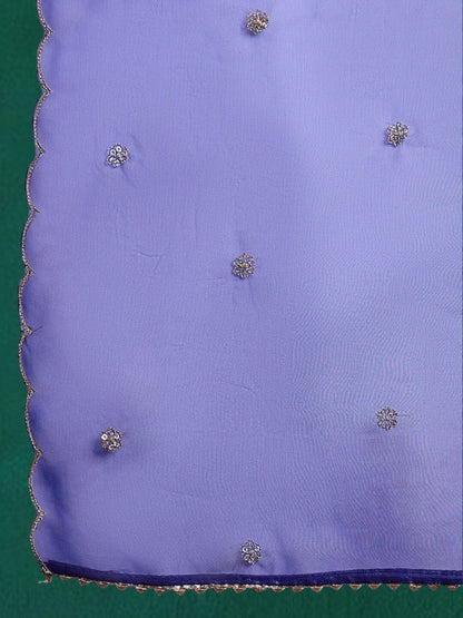 Dhiyona SN Women's Blue Floral Embroidered Sequinned V-Neck A-Line Kurta With Palazzo & Dupatta