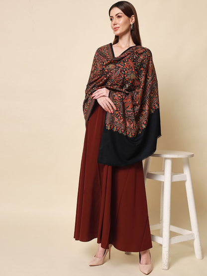 Dhiyona PA Women Black Embroidered Pure Wool Shawl